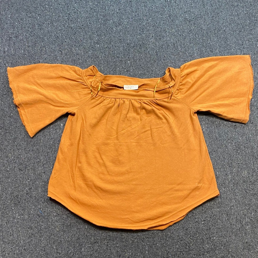 Elodie Off The Shoulder Top Sz L Womens Orange Boho Flutter Sleeve Knit Blouse
